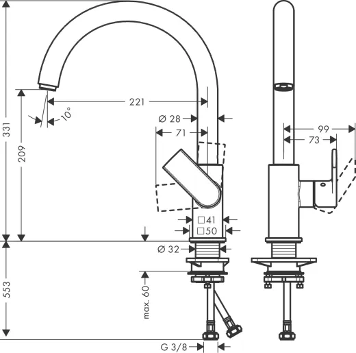 HANSGROHE Kchenarmatur Vernis Shape M35 Chrom Einhebelmischer 210 mit Festauslauf, 1jet (71871000)