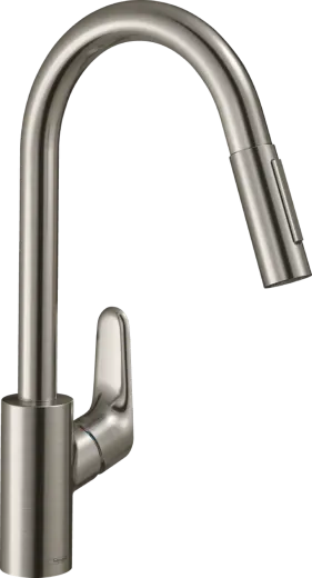 HANSGROHE Kchenarmatur Focus M41 Edelstahl Finish Einhebelmischer 240 EcoSmart mit Ausziehbrause, 2jet (31833800)