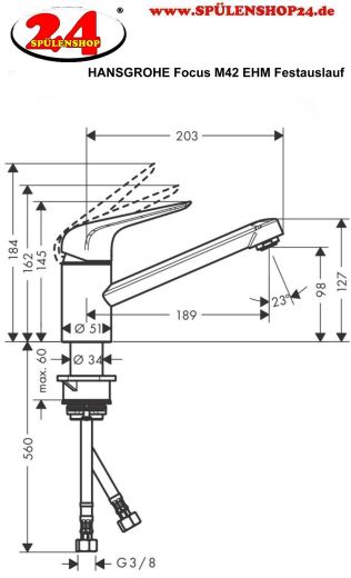 HANSGROHE Kchenarmatur Focus M42 Chrom Einhebelmischer 100 CoolStart EcoSmart mit Festauslauf, 1jet (71866000)