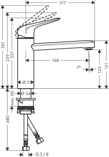 HANSGROHE Kchenarmatur Focus M42 Chrom Einhebelmischer 120 CoolStart EcoSelection mit Festauslauf, 1jet (71805000)