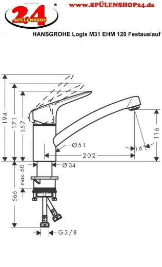 HANSGROHE Kchenarmatur Logis M31 Chrom Einhebelmischer 120 CoolStart EcoSelection mit Festauslauf, 1jet (71837000)