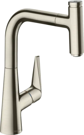 HANSGROHE Kchenarmatur Talis Select M51 Edelstahl Finish Einhebelmischer 220 mit Ausziehauslauf, 1jet (72822800)