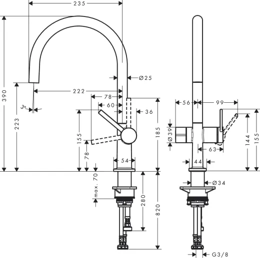 HANSGROHE Kchenarmatur Talis M54 Chrom Einhebelmischer 220 Festauslauf mit Gerteabsperrventil, 1jet (72805000)