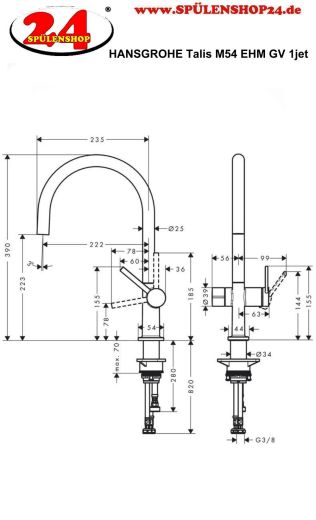HANSGROHE Kchenarmatur Talis M54 Edelstahl Finish Einhebelmischer 220 Festauslauf mit Gerteabsperrventil, 1jet (72805800)