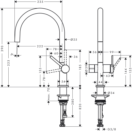 HANSGROHE Kchenarmatur Talis M54 Edelstahl Finish Einhebelmischer 220 Festauslauf mit Gerteabsperrventil, 1jet (72805800)