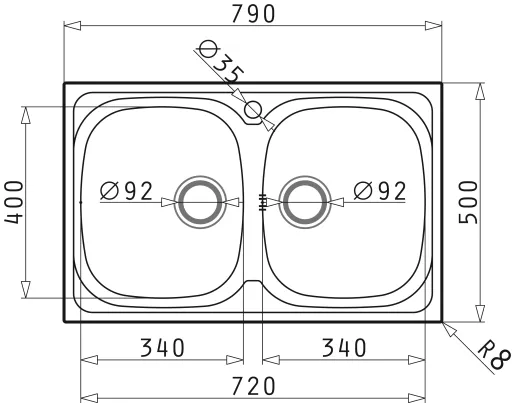 PYRAMIS Kchensple Sparta (79x50) 2B Einbausple / Doppelsple Siebkorb als Stopfenventil