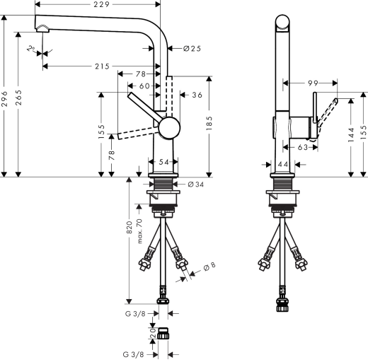 HANSGROHE Kchenarmatur Talis M54 Edelstahl Finish Einhebelmischer 270 mit Festauslauf Schwenkbereich einstellbar, 1jet Niederdruck (72859800)
