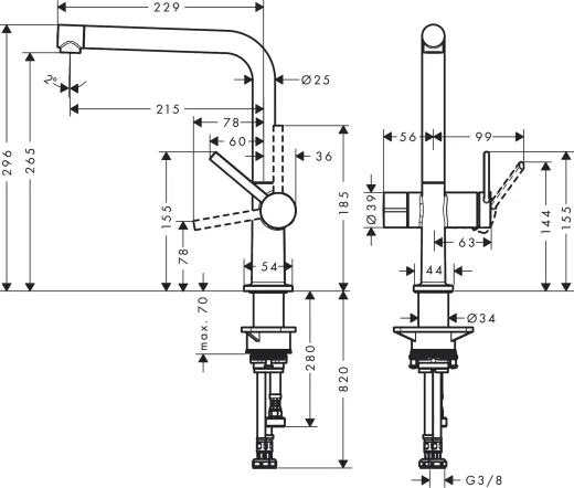 HANSGROHE Kchenarmatur Talis M54 Chrom Einhebelmischer 270 Festauslauf mit Gerteabsperrventil, 1jet (72827000)