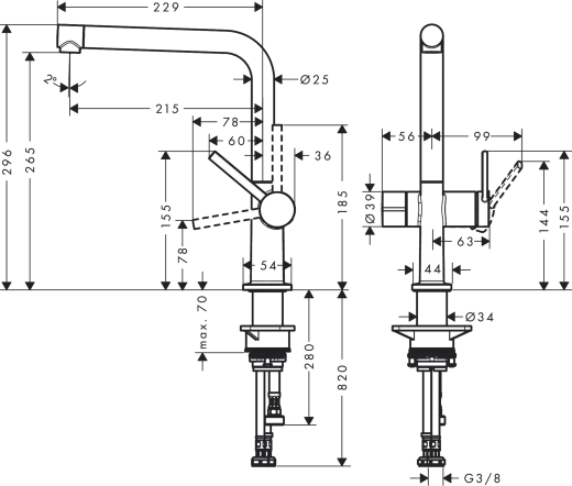 HANSGROHE Kchenarmatur Talis M54 Mattschwarz Einhebelmischer 270 Festauslauf mit Gerteabsperrventil, 1jet (72827670)