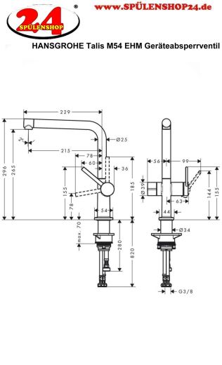HANSGROHE Kchenarmatur Talis M54 Edelstahl Finish Einhebelmischer 270 Festauslauf mit Gerteabsperrventil, 1jet (72827800)