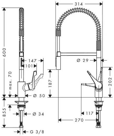 HANSGROHE Kchenarmatur Cento Chrom Einhebelmischer 190 EcoSelection XXL, SemiPro mit Pendelbrause, 2jet (14806000)