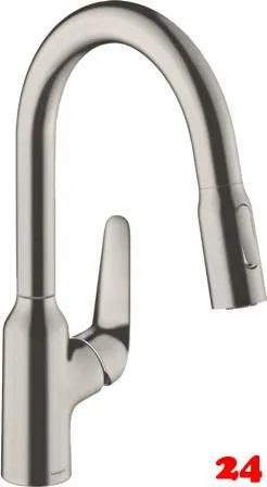 HANSGROHE Kchenarmatur Focus M42 Edelstahl Finish Einhebelmischer 180 mit Ausziehbrause, 2jet (71801800)