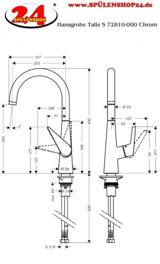 HANSGROHE Kchenarmatur Talis M51 Edelstahl Finish Einhebelmischer 260 EcoSmart mit Festauslauf, 1jet (72816800)