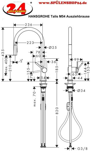 HANSGROHE Kchenarmatur Talis M54 Chrom Einhebelmischer 210 EcoSmart mit Ausziehbrause, 2jet (72842000)