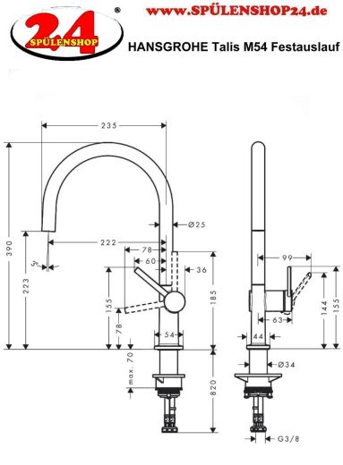 HANSGROHE Kchenarmatur Talis M54 Chrom Einhebelmischer 220 EcoSmart mit Festauslauf Schwenkbereich einstellbar, 1jet (72843000)