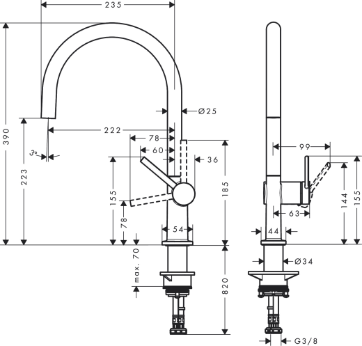 HANSGROHE Kchenarmatur Talis M54 Mattschwarz Einhebelmischer 220 EcoSmart mit Festauslauf Schwenkbereich einstellbar, 1jet (72843670)