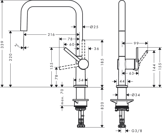HANSGROHE Kchenarmatur Talis M54 Mattschwarz Einhebelmischer U 220 EcoSmart mit Festauslauf Schwenkbereich einstellbar, 1jet (72844670)