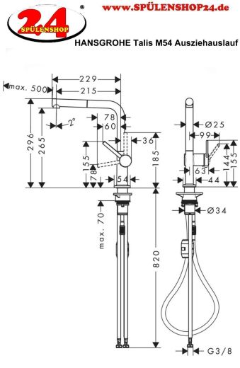 HANSGROHE Kchenarmatur Talis M54 Mattschwarz Einhebelmischer 270 EcoSmart mit Ausziehauslauf, 1jet (72845670)