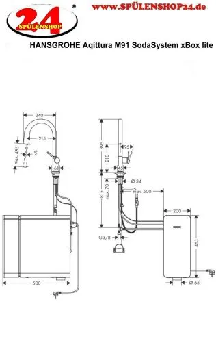 HANSGROHE Kchenarmatur Aqittura M91 Chrom SodaSystem 210 mit Ausziehauslauf, 1jet, sBox lite, Starter Set (76839000)