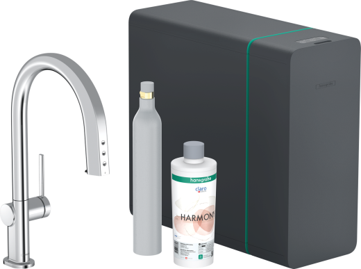 HANSGROHE Kchenarmatur Aqittura M91 Chrom SodaSystem 210 mit Ausziehauslauf, 1jet, sBox lite, Starter Set (76839000)