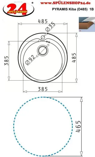 PYRAMIS Kchensple Kiba (485) 1B Edelstahlsple / Rundbecken Siebkorb als Stopfenventil