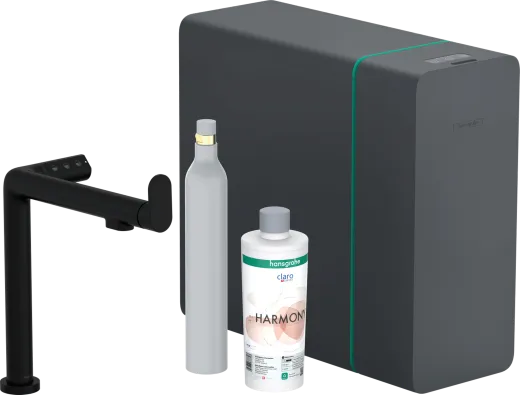 HANSGROHE Kchenarmatur Aqittura M91 Mattschwarz SodaSystem 240 mit Festauslauf, 1jet, Starter Set (76810670)