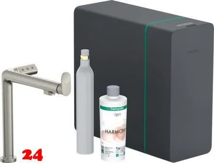 HANSGROHE Kchenarmatur Aqittura M91 Edelstahl Finish SodaSystem 240 mit Festauslauf, 1jet, Starter Set (76810800)
