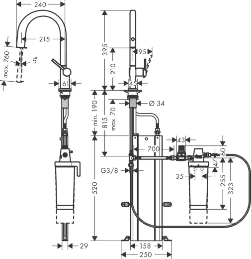 HANSGROHE Kchenarmatur Aqittura M91 Chrom FilterSystem 210 mit Ausziehauslauf, 1jet, sBox, Starter Set (76800000)