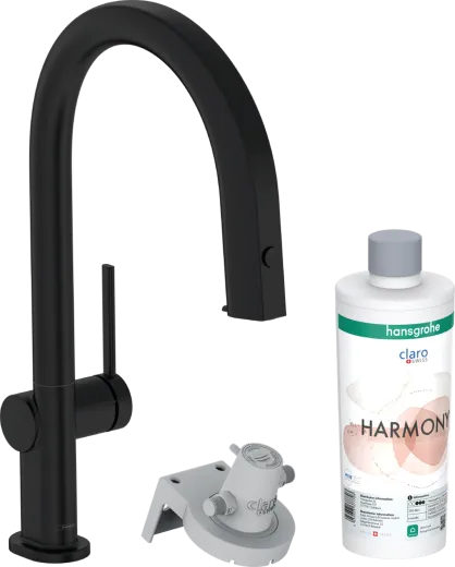 HANSGROHE Kchenarmatur Aqittura M91 Mattschwarz FilterSystem 210 mit Ausziehauslauf, 1jet, sBox, Starter Set (76800670)