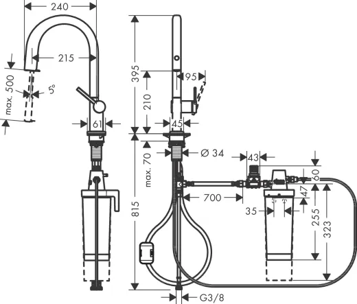 HANSGROHE Kchenarmatur Aqittura M91 Chrom FilterSystem 210 mit Ausziehauslauf, 1jet, Starter Set (76801000)