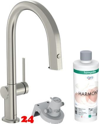 HANSGROHE Kchenarmatur Aqittura M91 Edelstahl Finish FilterSystem 210 mit Ausziehauslauf, 1jet, Starter Set (76801800)