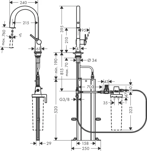 HANSGROHE Kchenarmatur Aqittura M91 Chrom FilterSystem 210 mit Ausziehauslauf, 1jet, sBox (76826000)