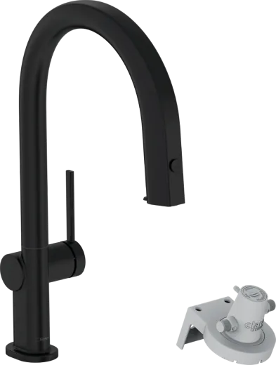 HANSGROHE Kchenarmatur Aqittura M91 Mattschwarz FilterSystem 210 mit Ausziehauslauf, 1jet, sBox (76826670)