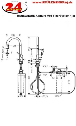 HANSGROHE Kchenarmatur Aqittura M91 Chrom FilterSystem 210 mit Ausziehauslauf, 1jet (76803000)