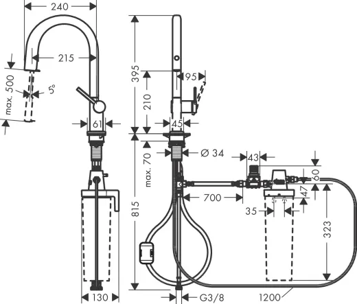 HANSGROHE Kchenarmatur Aqittura M91 Edelstahl Finish FilterSystem 210 mit Ausziehauslauf, 1jet (76803800)