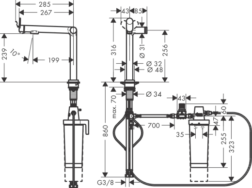 HANSGROHE Kchenarmatur Aqittura M91 Edelstahl Finish FilterSystem 240 mit Festauslauf, 1jet, Starter Set (76802800)
