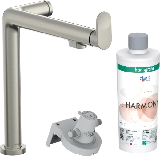HANSGROHE Kchenarmatur Aqittura M91 Edelstahl Finish FilterSystem 240 mit Festauslauf, 1jet, Starter Set (76802800)