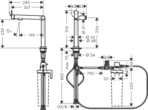 HANSGROHE Kchenarmatur Aqittura M91 Mattschwarz FilterSystem 240 mit Festauslauf, 1jet (76804670)