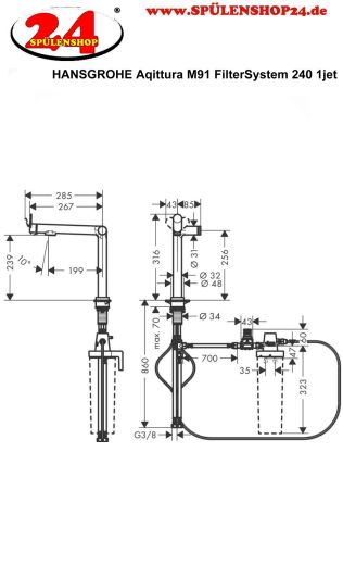 HANSGROHE Kchenarmatur Aqittura M91 Edelstahl Finish FilterSystem 240 mit Festauslauf, 1jet (76804800)