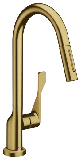 AXOR Kchenarmatur Citterio Brushed Gold Optic Einhebelmischer 250 mit Zugauslauf als Ausziehbrause Schwenkbereich einstellbar (39835250)