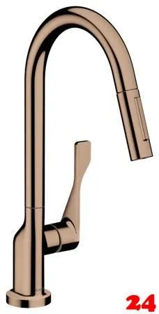 AXOR Kchenarmatur Citterio Polished Red Gold Einhebelmischer 250 mit Zugauslauf als Ausziehbrause Schwenkbereich einstellbar (39835300)