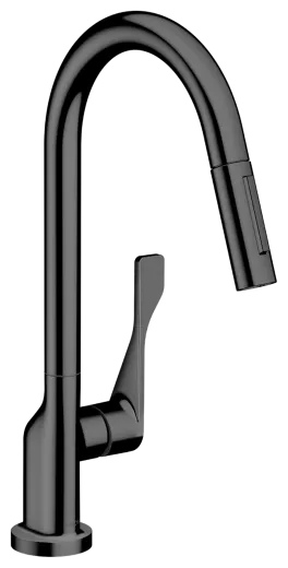 AXOR Kchenarmatur Citterio Polished Black Chrome Einhebelmischer 250 mit Zugauslauf als Ausziehbrause Schwenkbereich einstellbar (39835330)