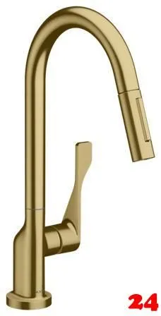 AXOR Kchenarmatur Citterio Brushed Brass Einhebelmischer 250 mit Zugauslauf als Ausziehbrause Schwenkbereich einstellbar (39835950)