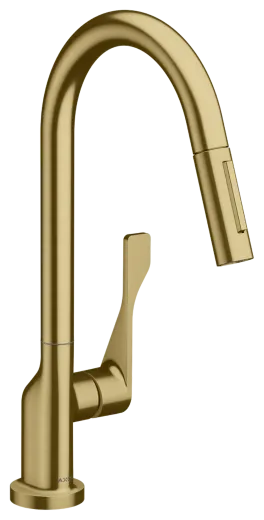 AXOR Kchenarmatur Citterio Brushed Brass Einhebelmischer 250 mit Zugauslauf als Ausziehbrause Schwenkbereich einstellbar (39835950)