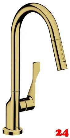 AXOR Kchenarmatur Citterio Polished Gold Optic Einhebelmischer 250 mit Zugauslauf als Ausziehbrause Schwenkbereich einstellbar (39835990)