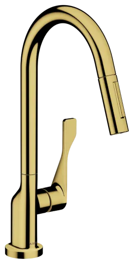 AXOR Kchenarmatur Citterio Polished Gold Optic Einhebelmischer 250 mit Zugauslauf als Ausziehbrause Schwenkbereich einstellbar (39835990)