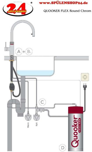 QUOOKER FLEX SQUARE VAQ PRO3 Einhebelmischer Zugauslauf Chrom & 100C Armatur Kochendwasserhahn (PRO3FXSCHR)