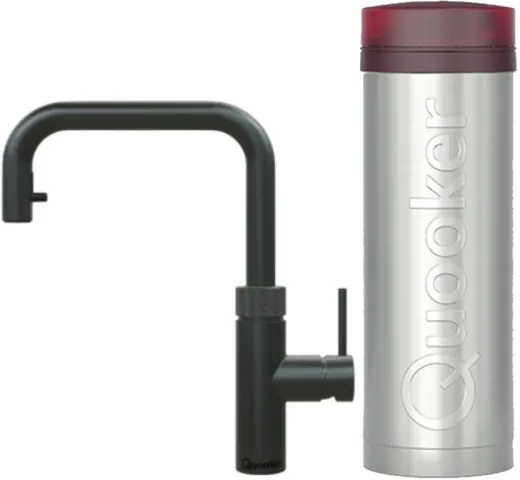 QUOOKER FLEX SQUARE VAQ PRO3 Einhebelmischer Zugauslauf Schwarz matt PVD & 100C Armatur Kochendwasserhahn (PRO3FXSBLK)
