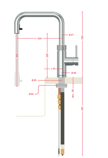 QUOOKER FLEX SQUARE Zugauslauf Edelstahl Kchenarmatur mit 5 in 1 Funktion und elektronischer Steuerung (FXSSST) {NUR Armatur}