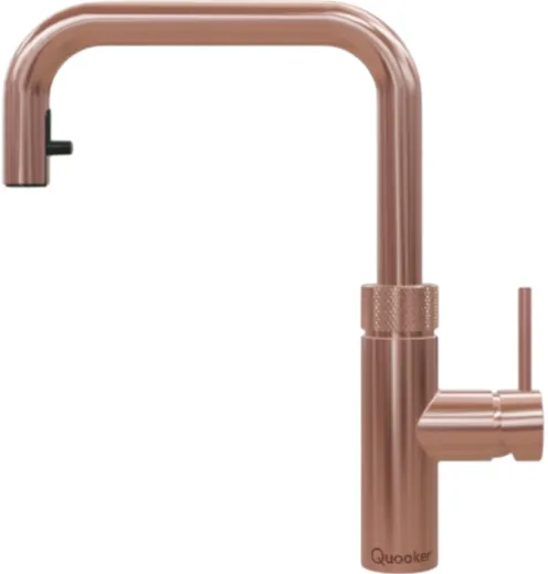 QUOOKER FLEX SQUARE Zugauslauf Kupfer Rose' PVD Kchenarmatur mit 5 in 1 Funktion und elektronischer Steuerung (FXSRCO) {NUR Armatur}